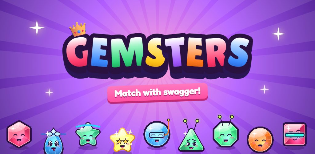 Gemsters: a crowd of cheeky gem characters under the Gemsters logo