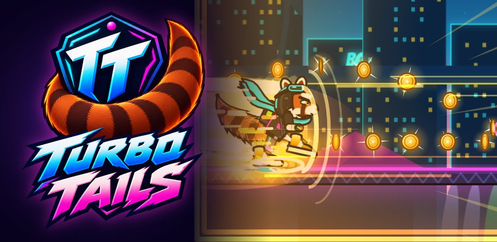 Turbo Tails: a neon red panda courier racing through a city