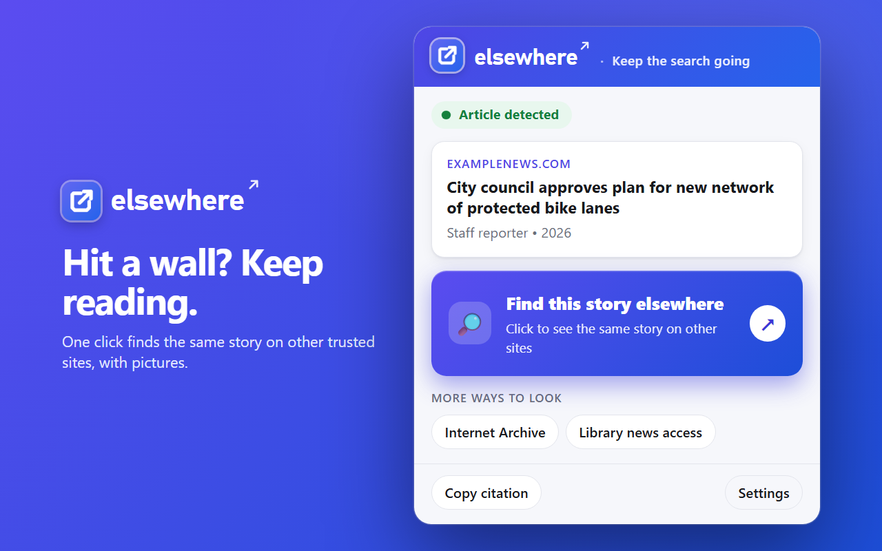 Elsewhere popup on a news story