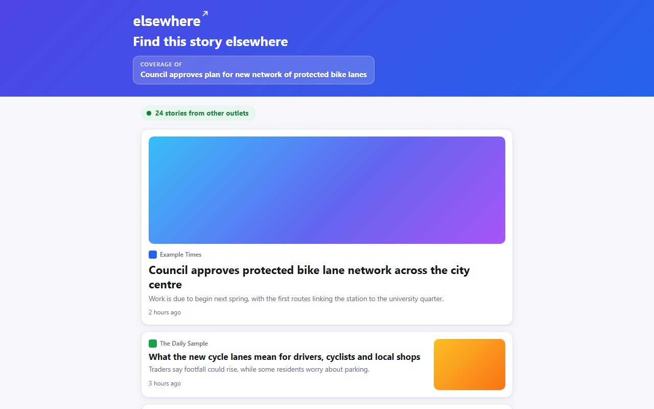 Elsewhere results page